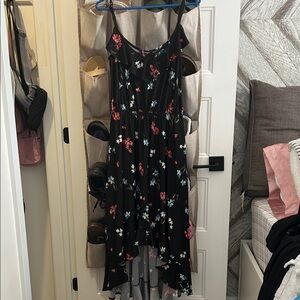 Chic Black Floral High Low Dress